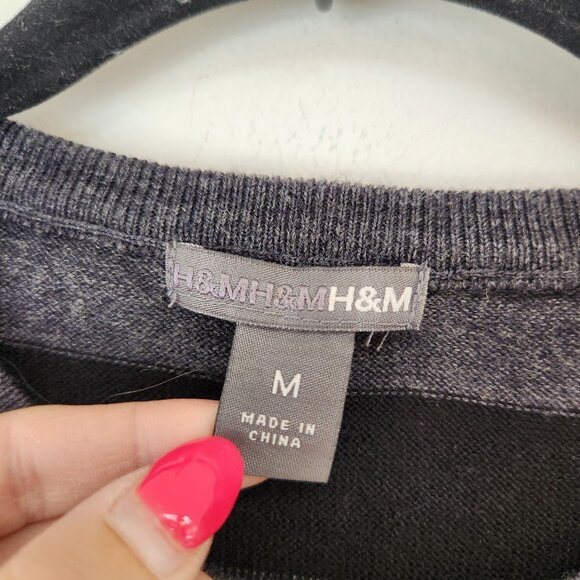 H&M 100% Merino Wool Crewneck Pullover Sweater Pink Grey Striped Men's M - Picture 5 of 7